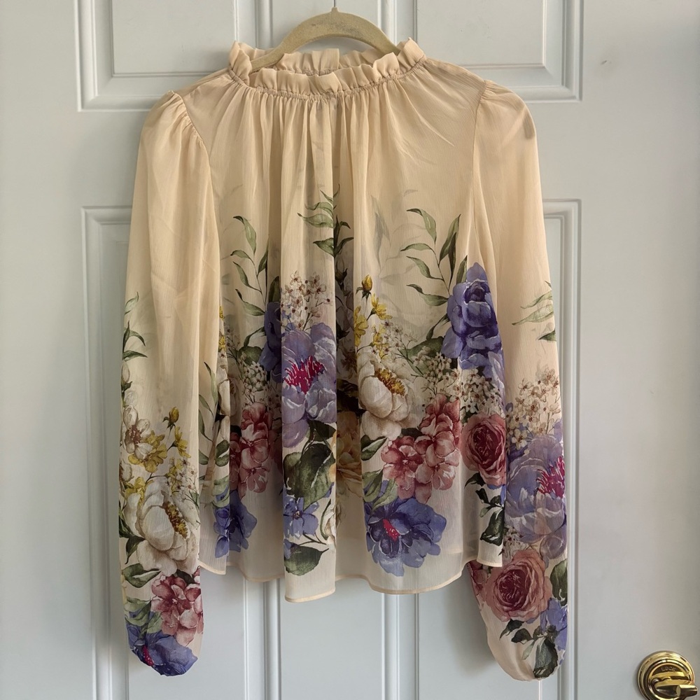 Rachael Zoe Floral Print Cream Blouse, Size XS